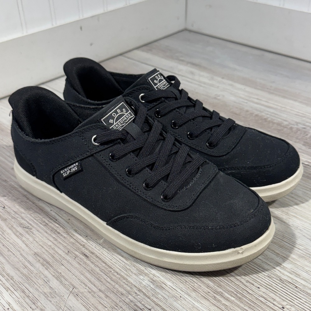 SKECHERS WOMEN'S BOBS D'VINE-SO DEVOTED 114826/BLK CANVAS UPPER SHOE Sz‎ 8.5
